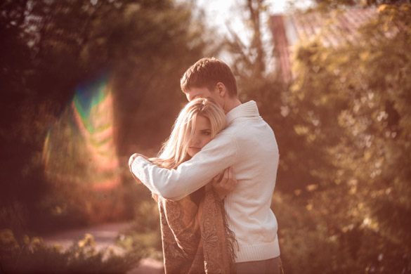 happy young couple in love outdoor in autumn